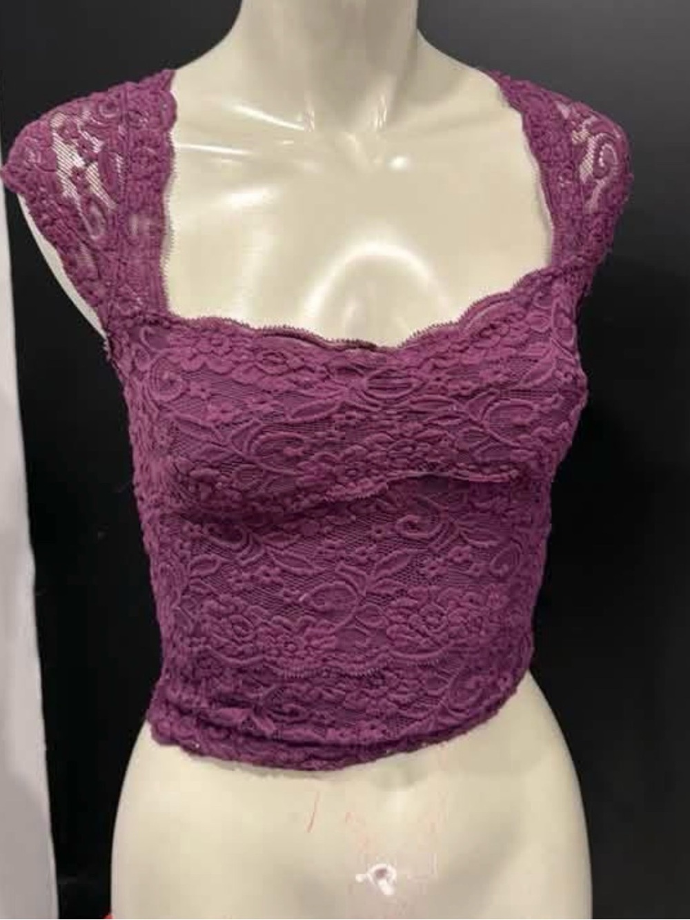 Garage Plum Lace Square-Neck Crop Top